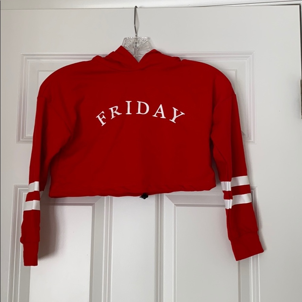 Hooded Red Graphic Crop Top